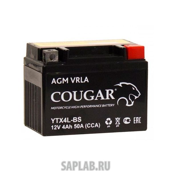 Купить COUGAR YTX4LBS Аккумулятор мотоциклетный Cougar AGM YTX4L-BS 12V 4Ah(залит и готов к применению)