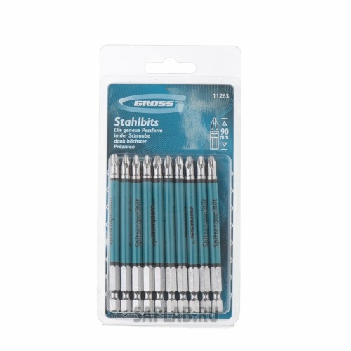 Купить GROSS 11263 Набор бит Ph2 х90, сталь S2, 10шт //GROSS