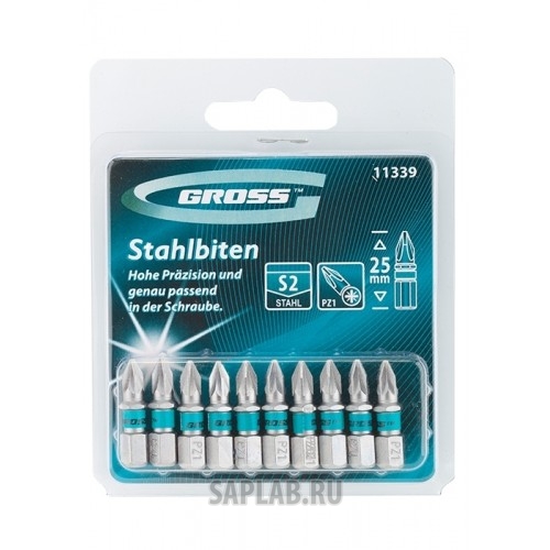 Купить GROSS 11339 Набор бит PZ1х25, сталь S2, 10шт //GROSS